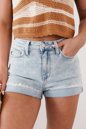 Sheena High Rise Judy Blue Denim Shorts (Light) Trendy Look