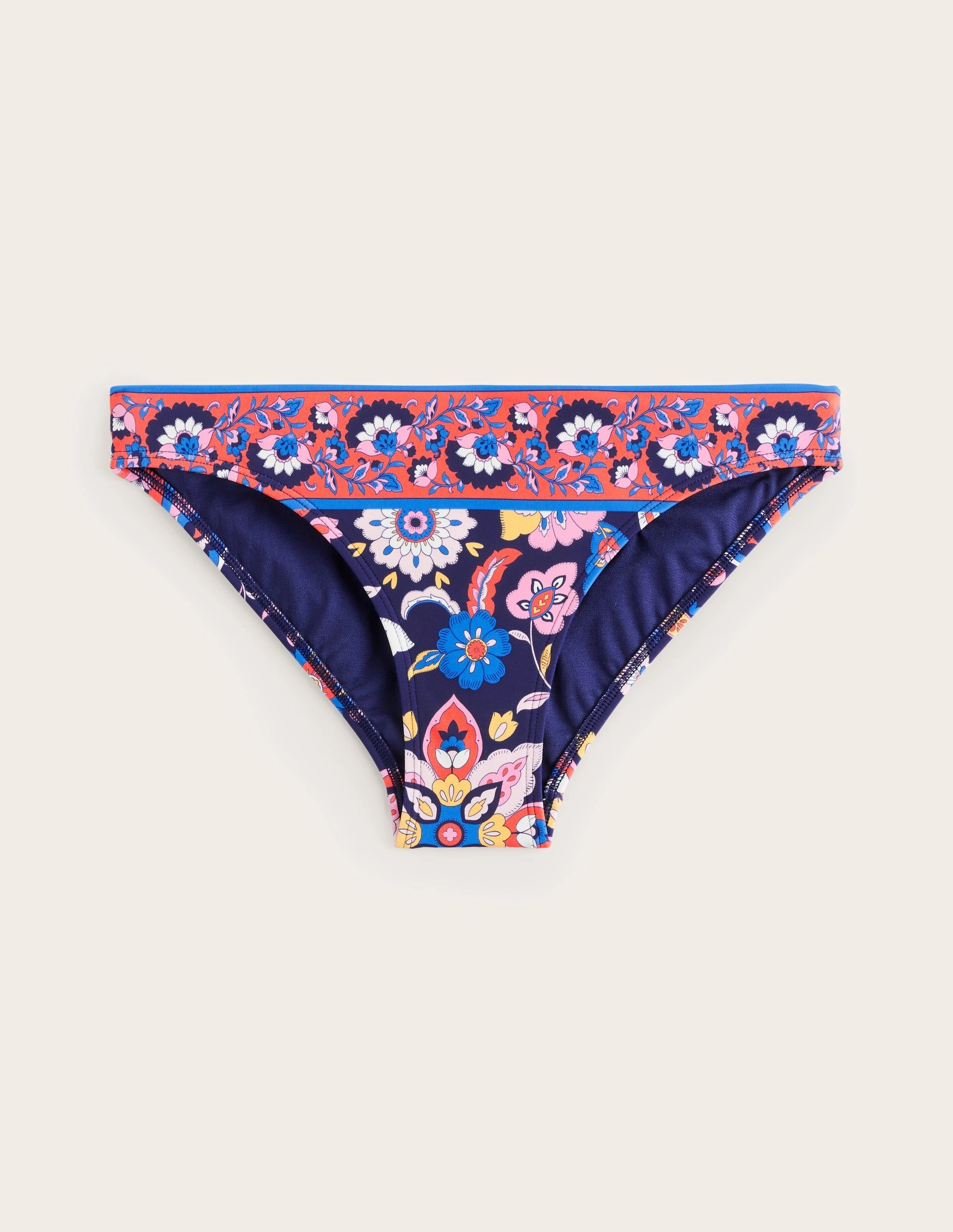 Classic Bikini Bottoms-Mandarin Red, Botanical Sprig Saltwater Safe Thermal Regulating Lining