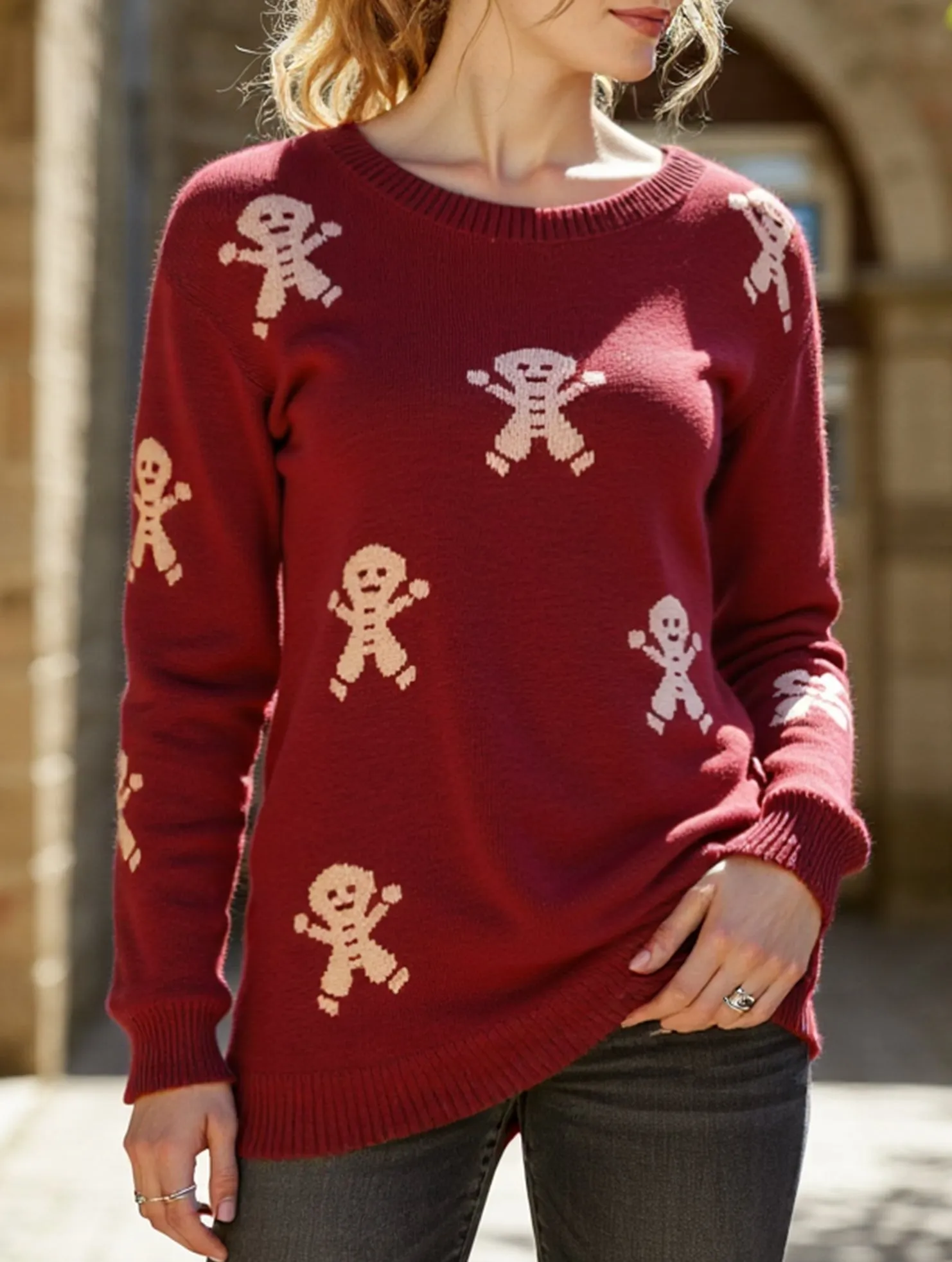 Classic Polo Christmas cartoon embroidered crew neck sweater