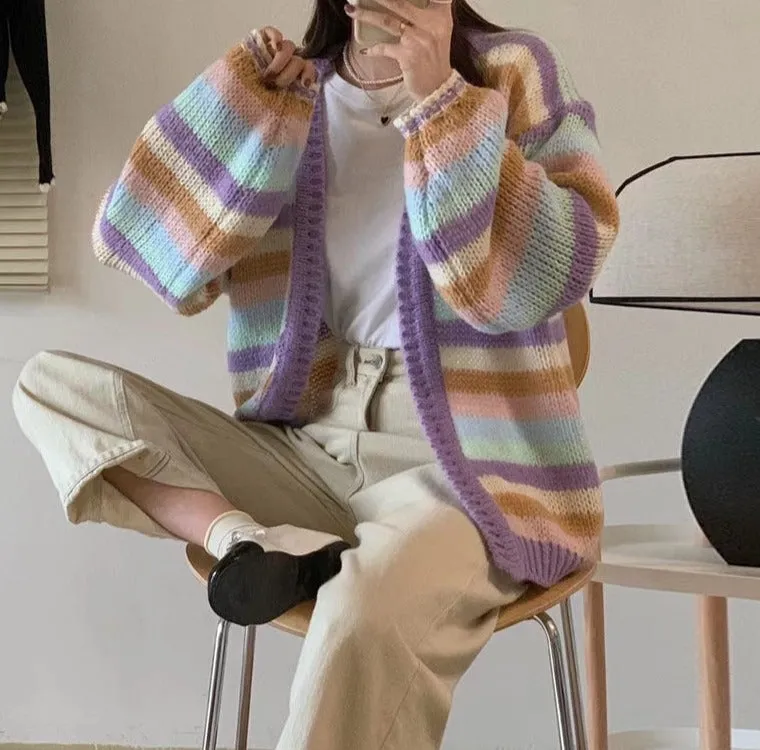 christmas outfit Sonicelife Aesthetic Stiped Oversized Cardigan