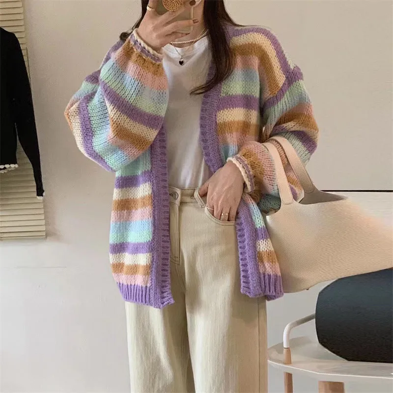 christmas outfit Sonicelife Aesthetic Stiped Oversized Cardigan