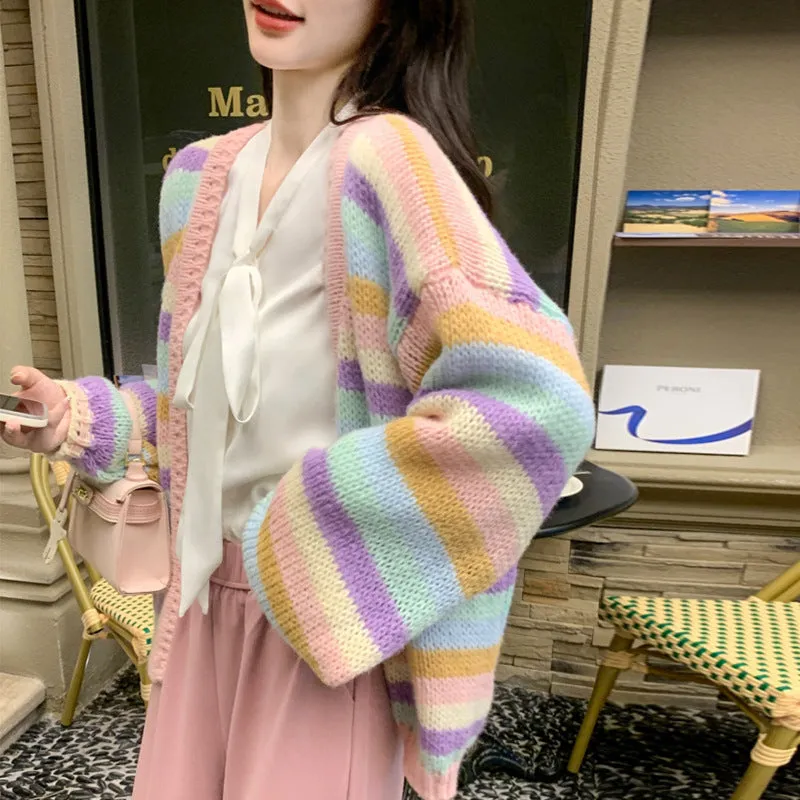 christmas outfit Sonicelife Aesthetic Stiped Oversized Cardigan