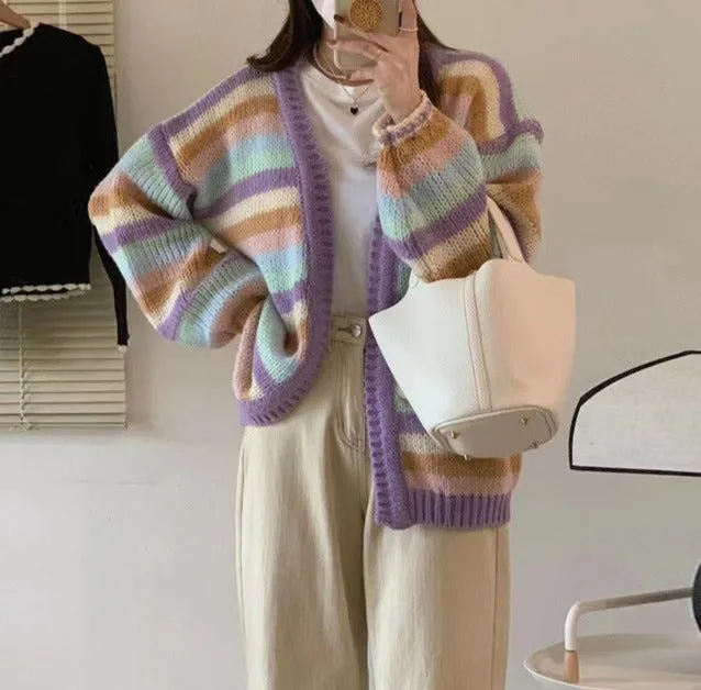 christmas outfit Sonicelife Aesthetic Stiped Oversized Cardigan