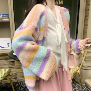 christmas outfit Sonicelife Aesthetic Stiped Oversized Cardigan