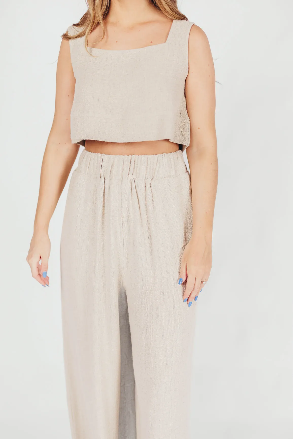 Christy Linen-Blend Sleeveless Cropped Top in Sand *Final-Sale* PreShrunk Fabric
