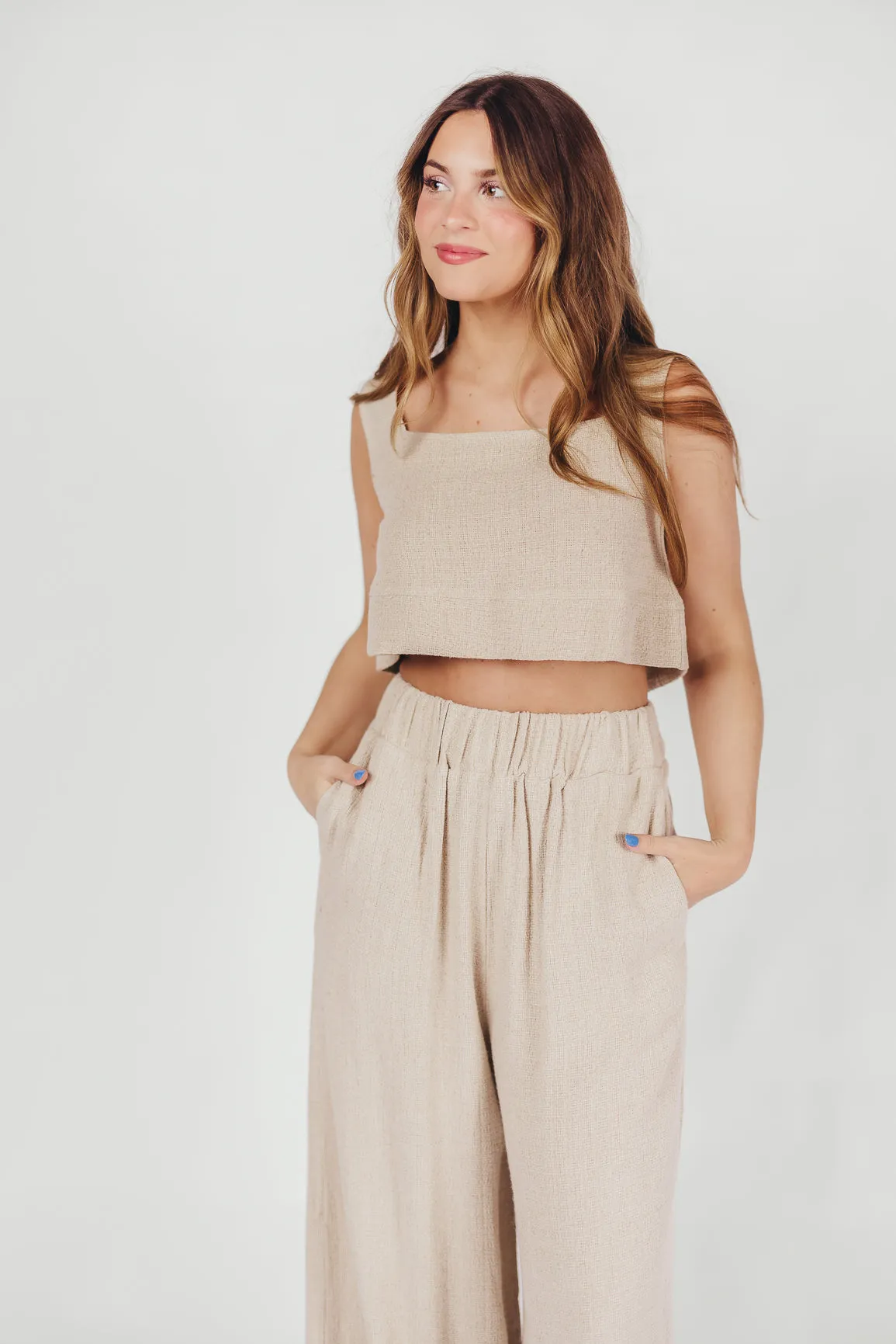 Abrasion Resistant Surface Christy Linen-Blend Sleeveless Cropped Top in Sand *Final-Sale*