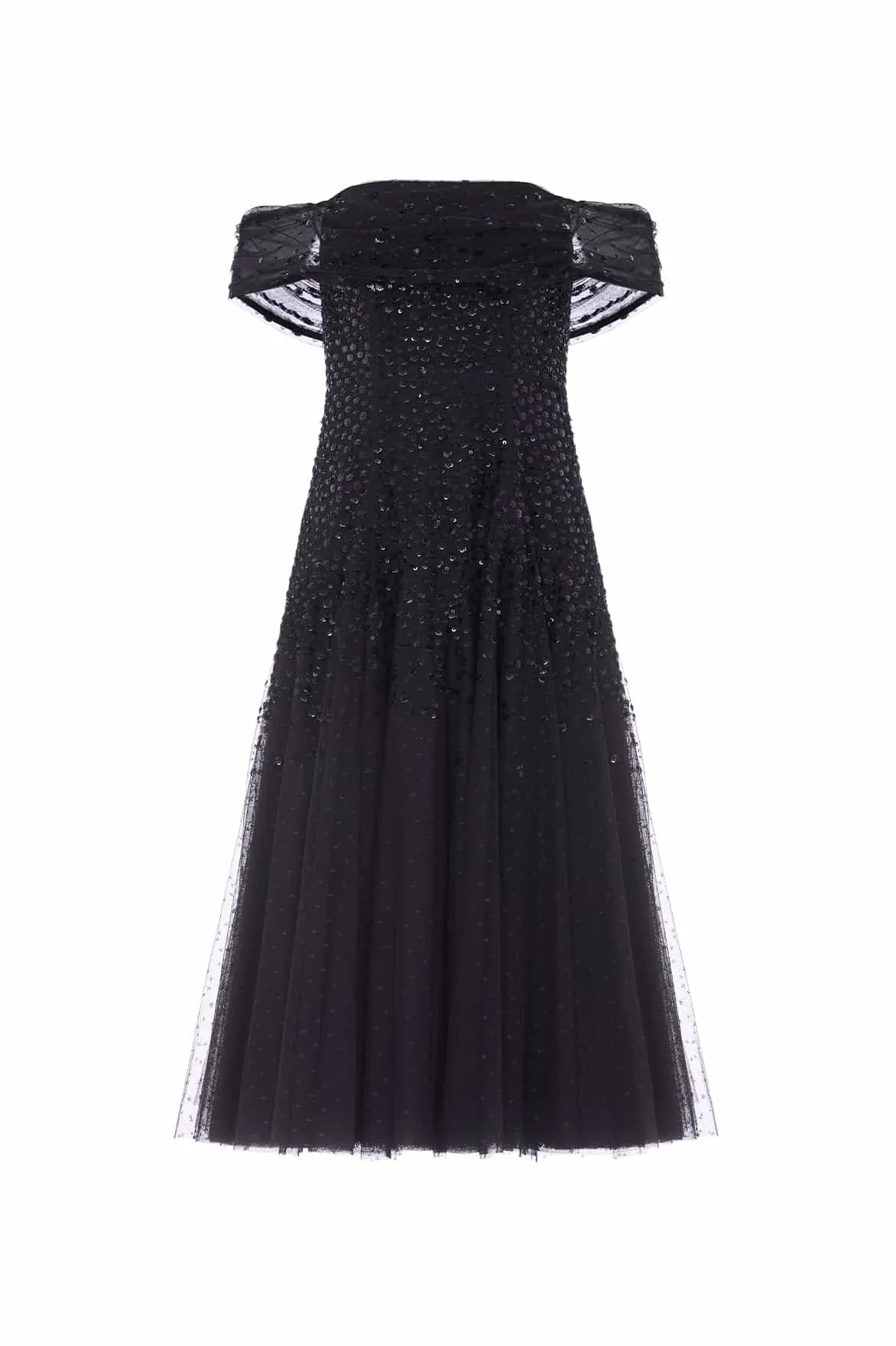Dappled Sequin Draped Off-Shoulder Midaxi Dress Daily Style Contemporary Look