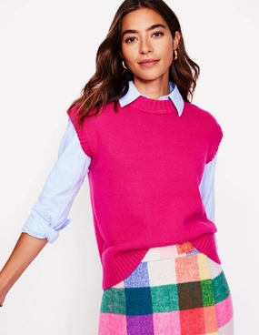 Chunky Cashmere Crew Neck Tank-Bright Pink Biodegradable Fiber Blend
