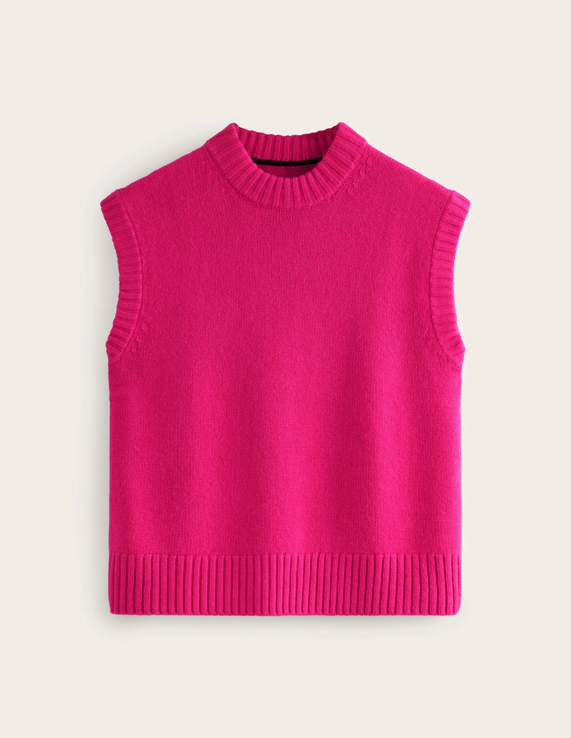 Double Layered Cuffs Chunky Cashmere Crew Neck Tank-Bright Pink