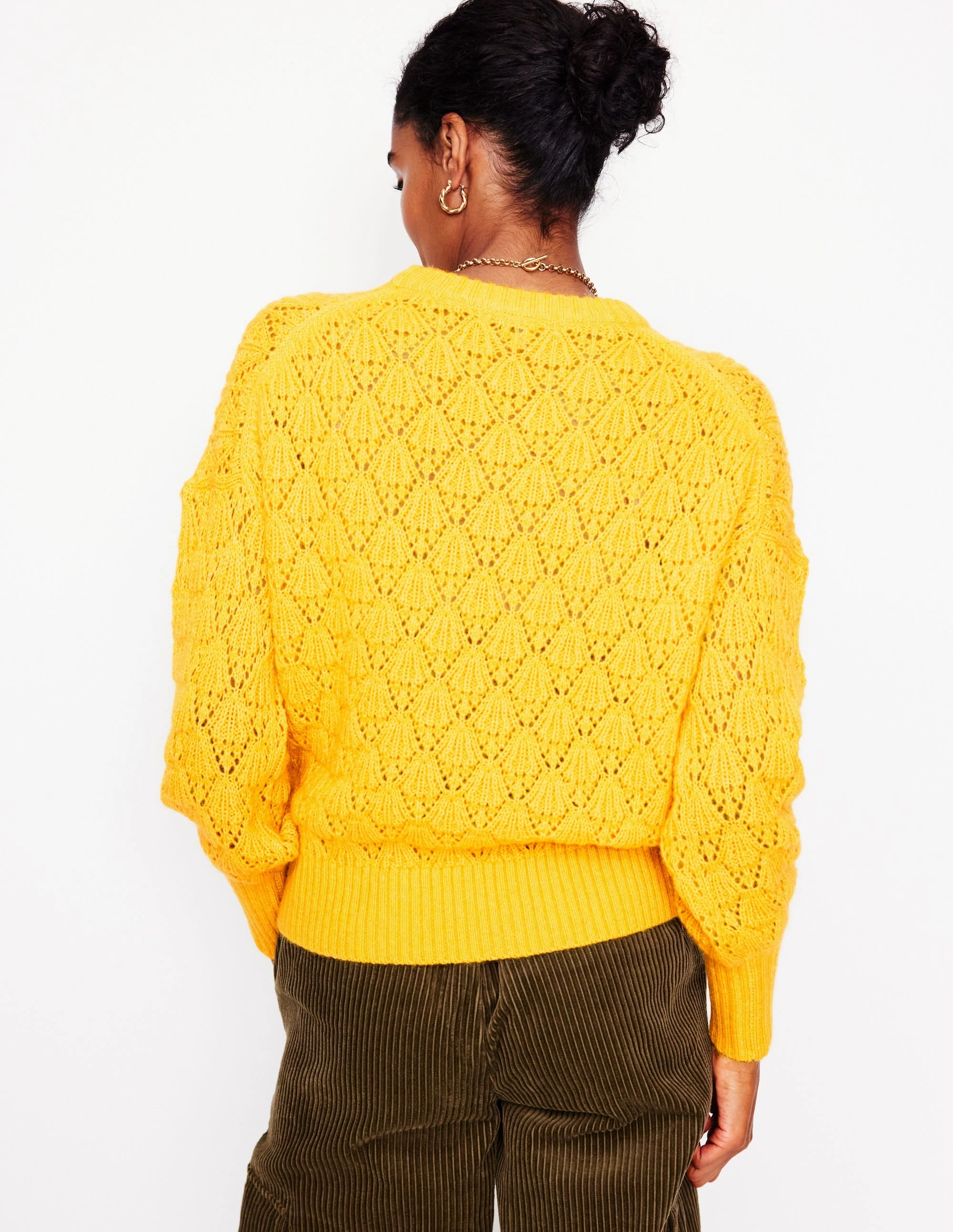 Casual Cool Neutral Tones Chunky Pointelle Jumper-Pineapple Yellow