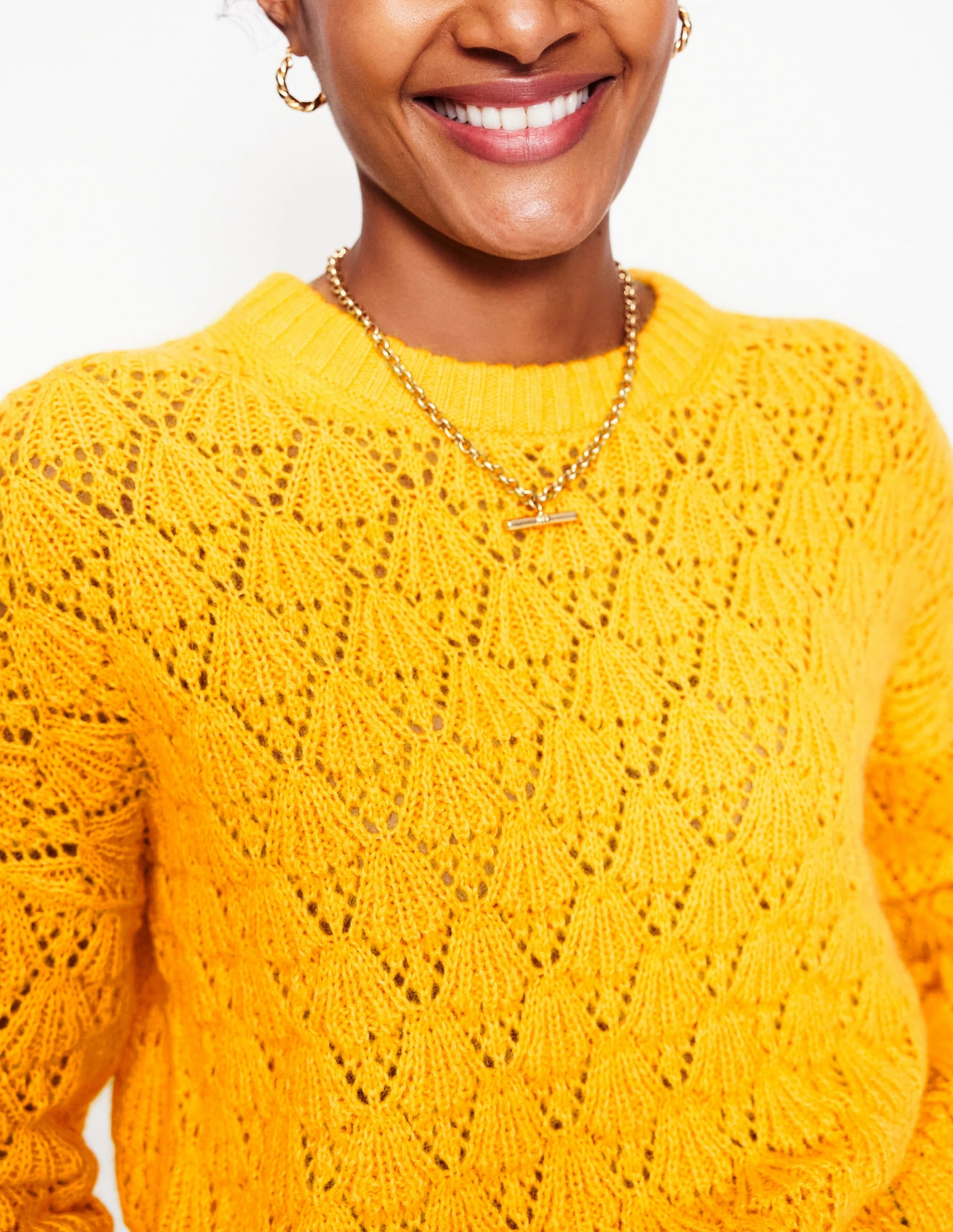 Chunky Pointelle Jumper-Pineapple Yellow Multi Panel Office Warmth
