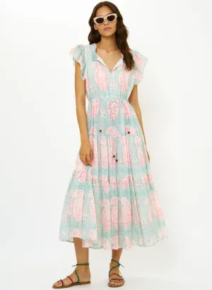 button detail Cinched Flirty Midi Samode Green