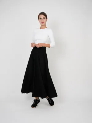 Easy Fashion Dot Blk Maxi Ribbed Circle Skirt with stitching SB2CM7770SL