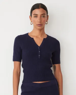Loose Tee Interlock Stitch Detail Softknit Rib Waffle Henley