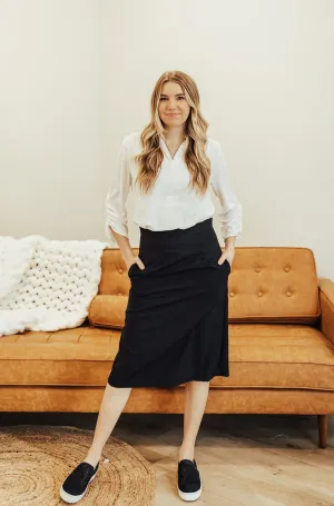 Poly/Wool Allison Skirt Navy Midi length Simple Comfort