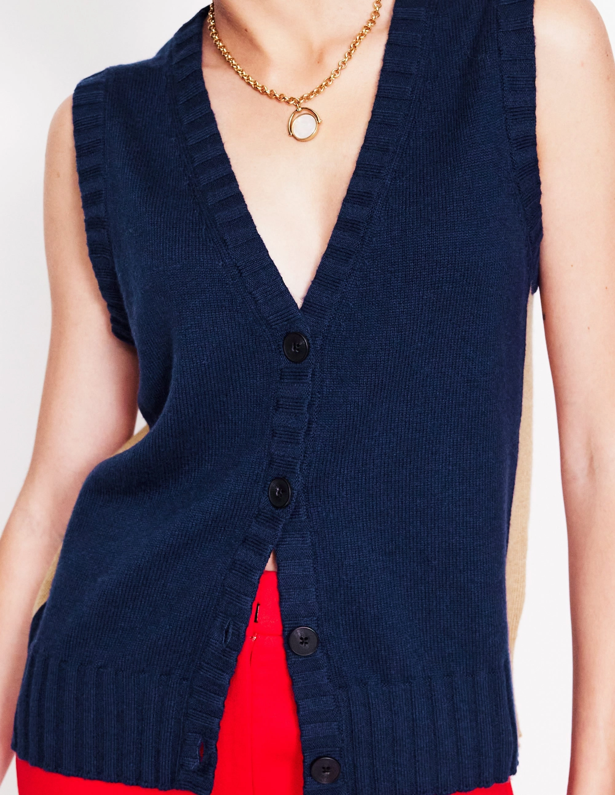 Zia Knitted Waistcoat-Navy EcoCertified Wool Blend Breathable Liner Integration