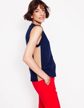 Zia Knitted Waistcoat-Navy Multi Look Dimensional Stability