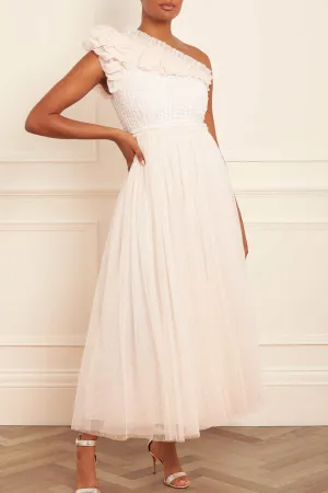 All Purpose Relaxed Design Raindrop Bodice One-Shoulder Ankle Gown