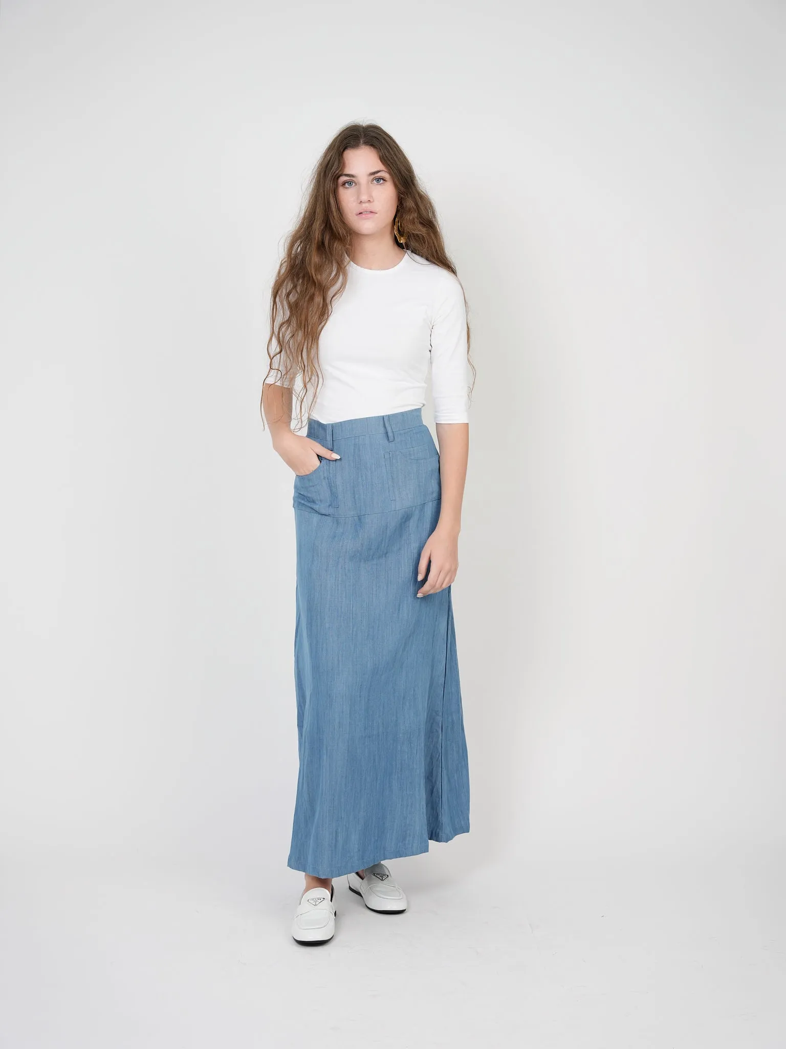 Fashion Details Cozy Tones Spades Light Denim Maxi Skirt SB3CM8389SL
