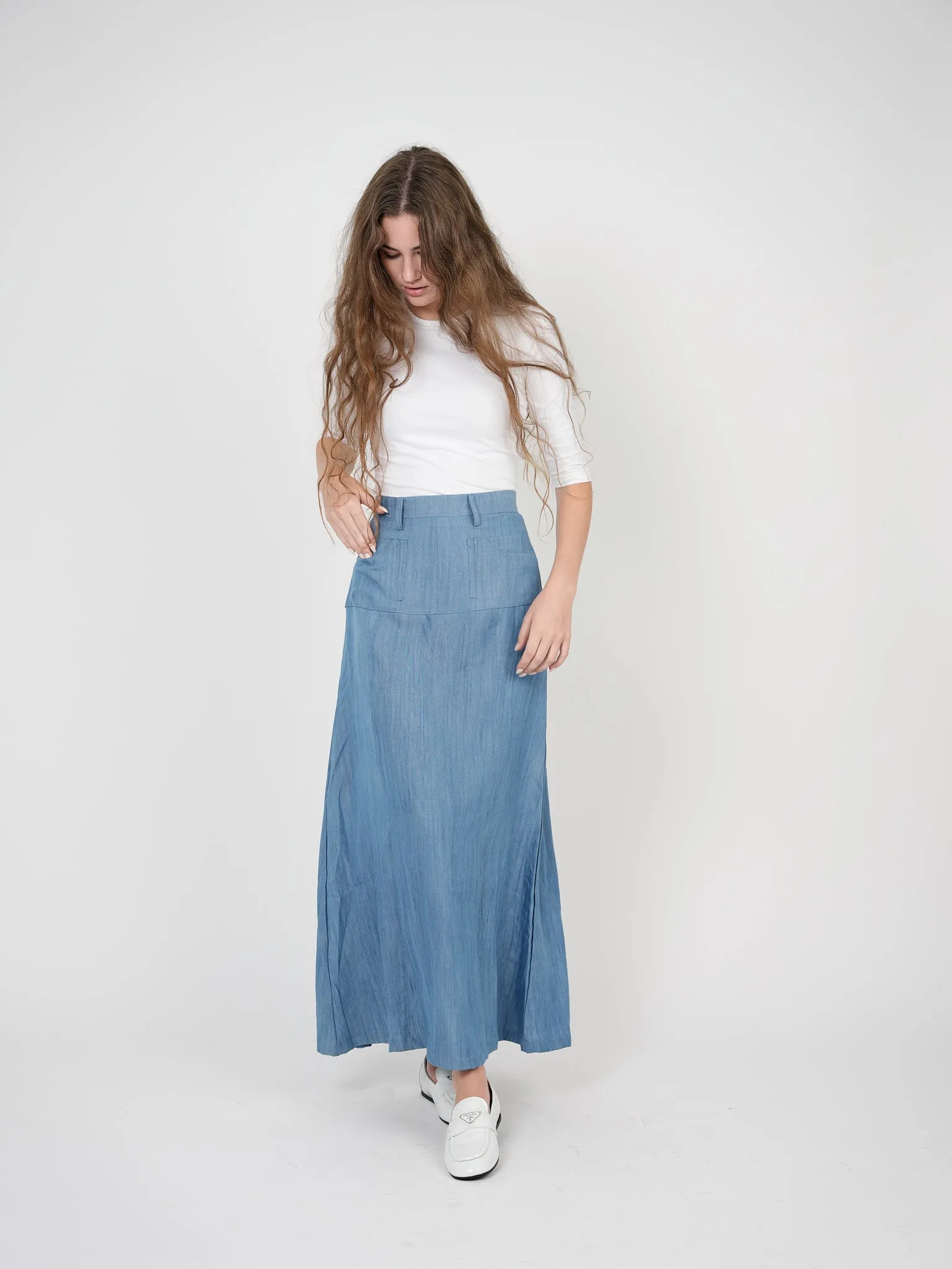 Spades Light Denim Maxi Skirt SB3CM8389SL Polished Cut