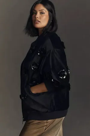 Quick Release Buckles Urban Hike Style Velvet Floral Embroidered Bomber Jacket