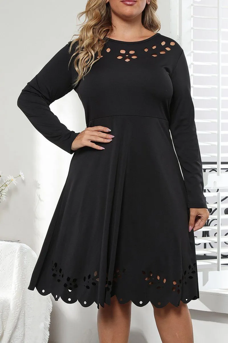 Front-Pocket WOMEN PLUS SIZE PUNCHING LONG SLEEVE DRESS