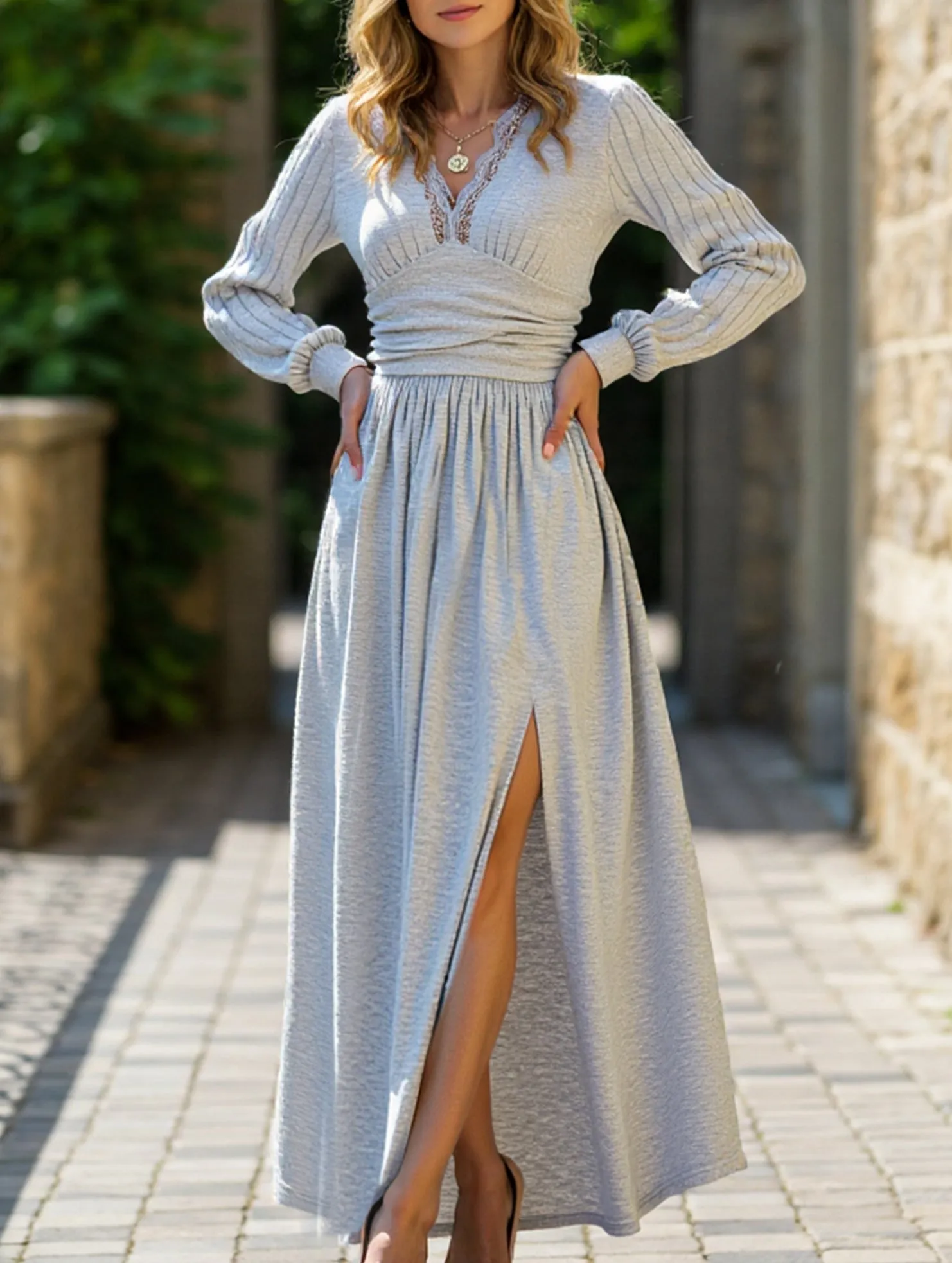 Bright Vibe Flattering Wearable High-grade solid color brushed split dress