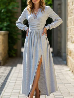 Bright Vibe Flattering Wearable High-grade solid color brushed split dress