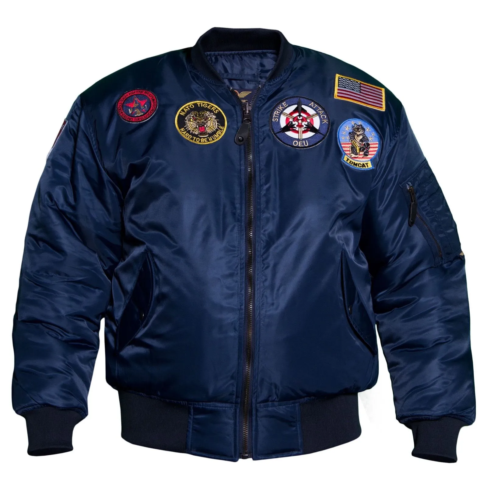 Classic USA Nylon Hi Visibility Pilot Jacket with badges Blue/black MAI 1521F