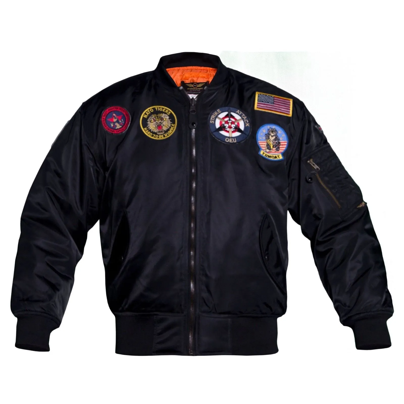 Classic USA Nylon Hi Visibility Pilot Jacket with badges Blue/black MAI 1521F