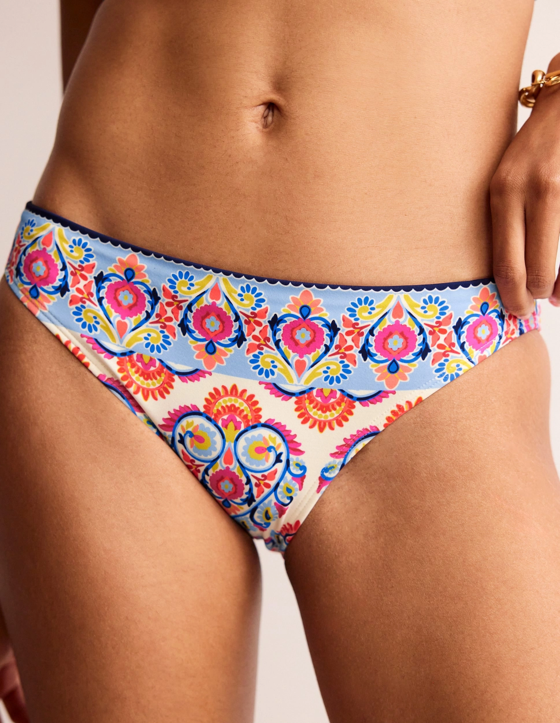 Classic Bikini Bottoms-Ivory, Flora Stamp Quick Dry Fabric
