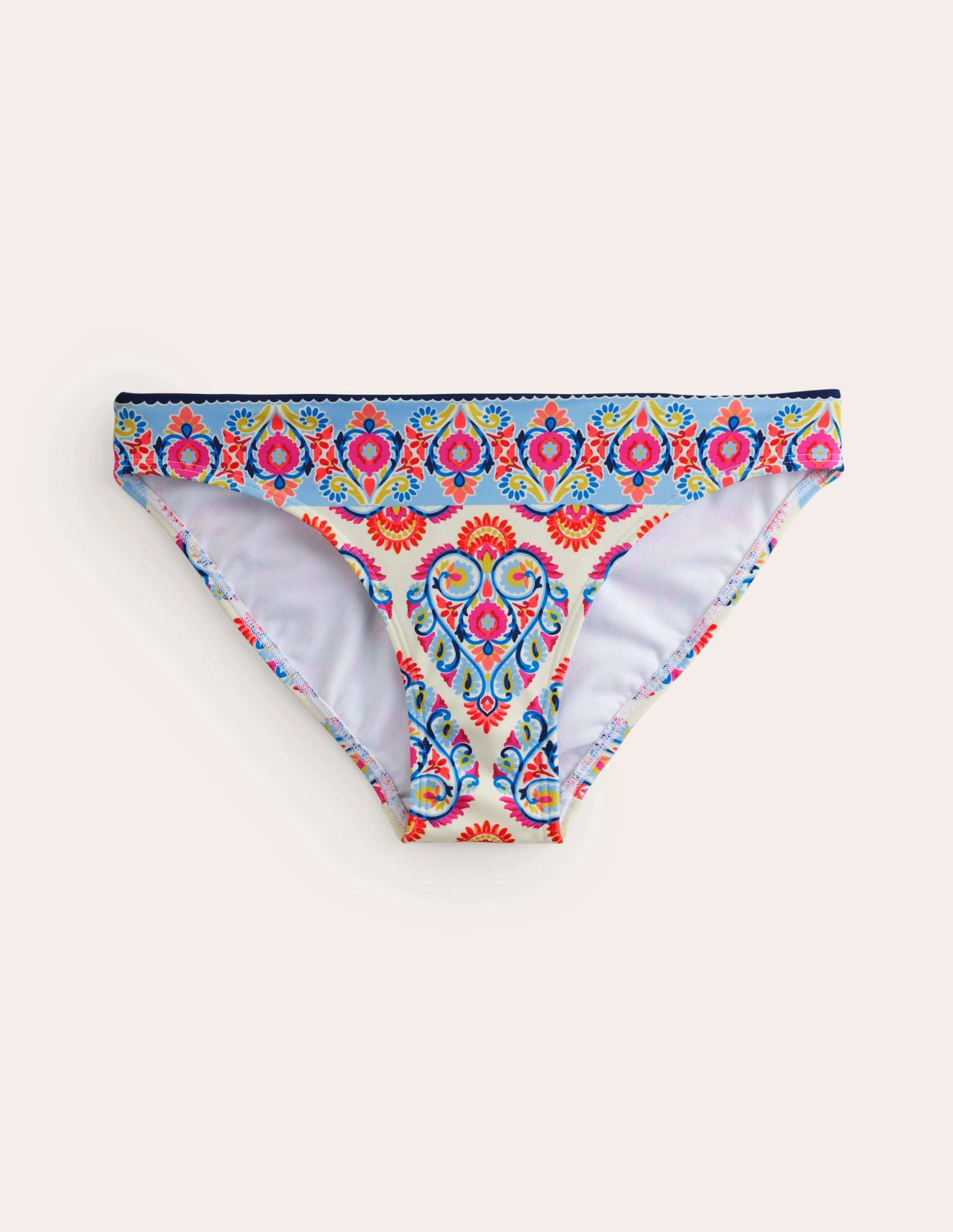 Waterfront Living Seaside Holiday Classic Bikini Bottoms-Ivory, Flora Stamp