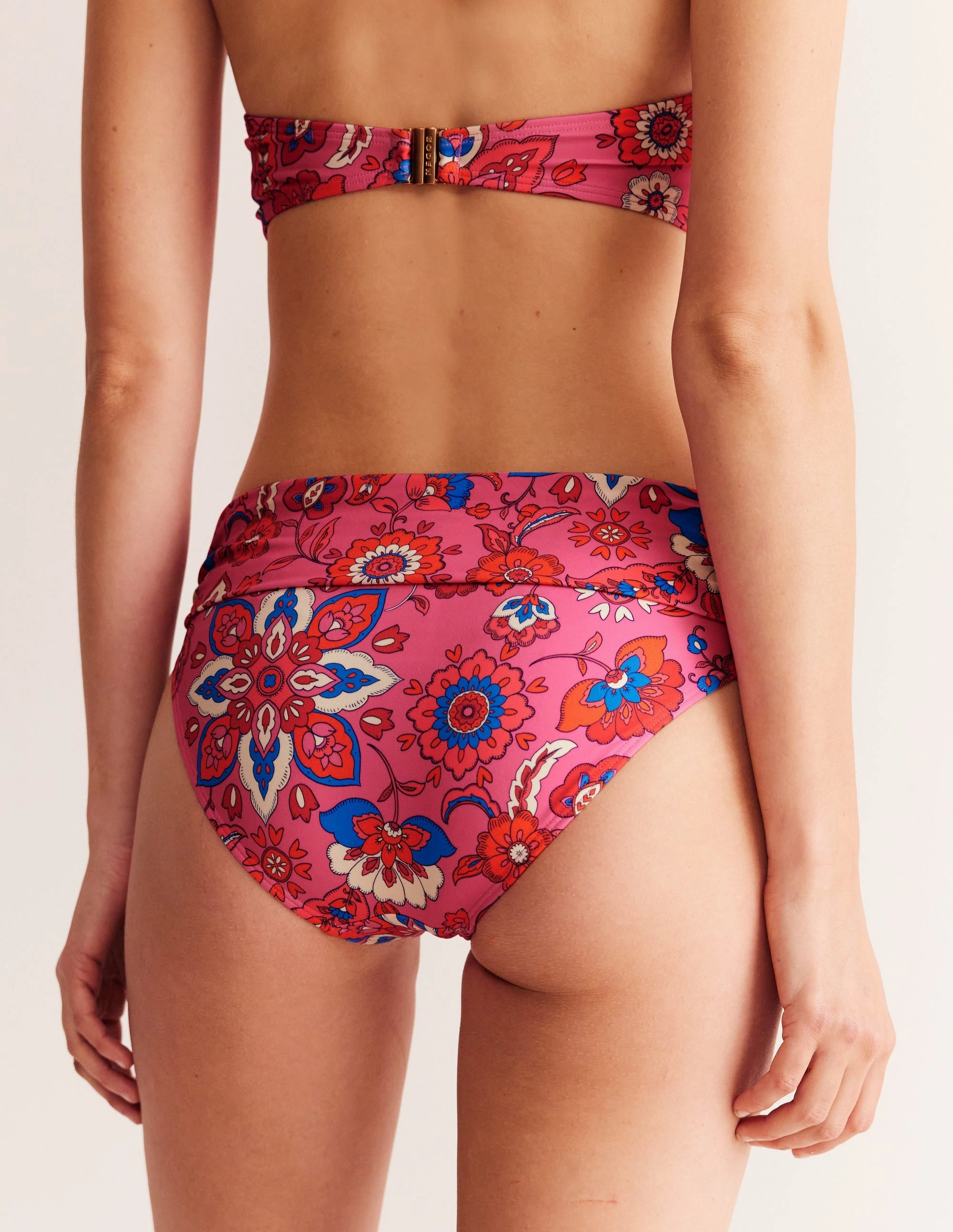 Classic Fold Bikini Bottoms-Pink, Botanical Wave Mold resistant
