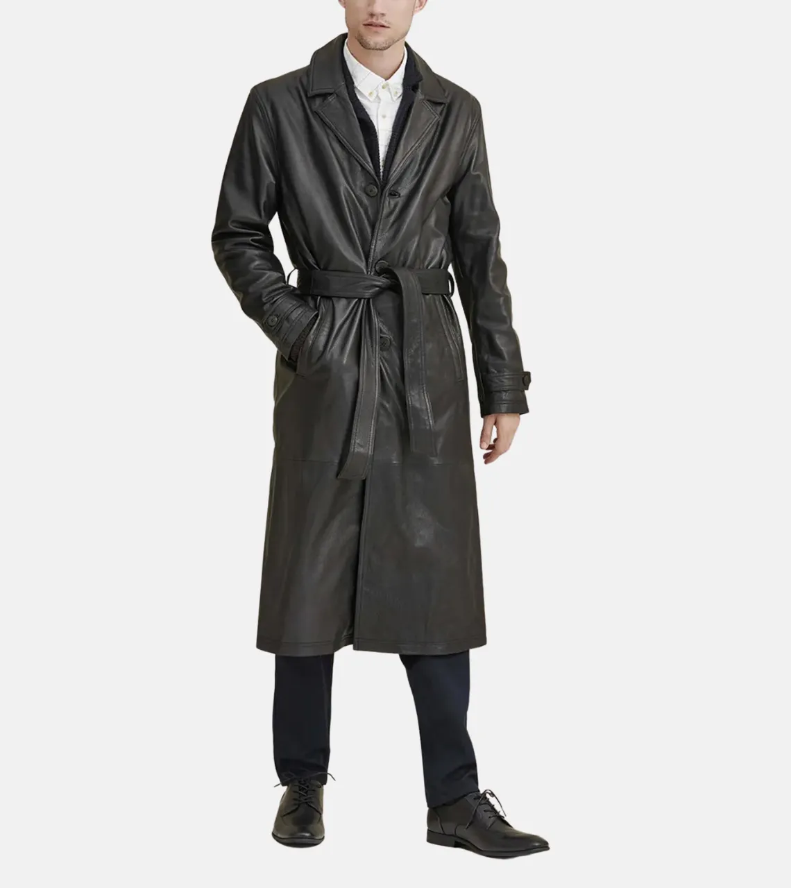 Classico Men's Black Leather Trench Coat