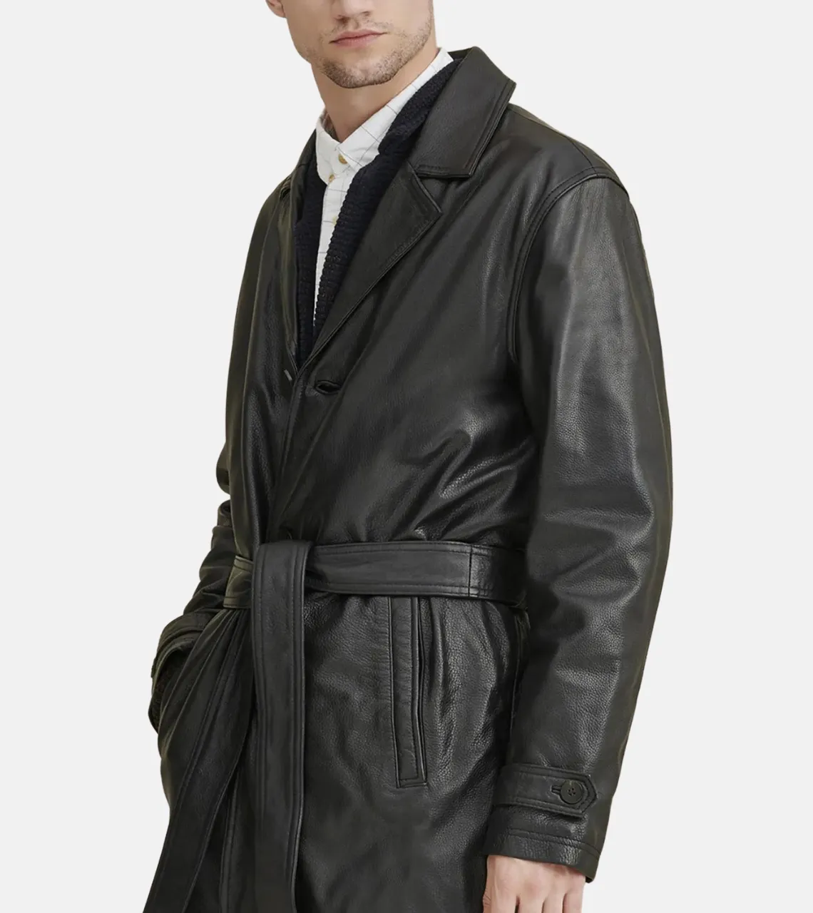 Classico Men's Black Leather Trench Coat