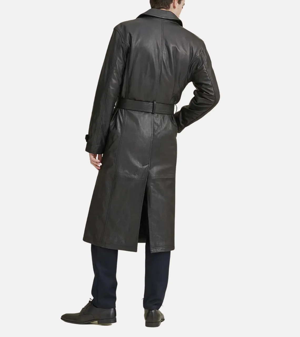Classico Men's Black Leather Trench Coat