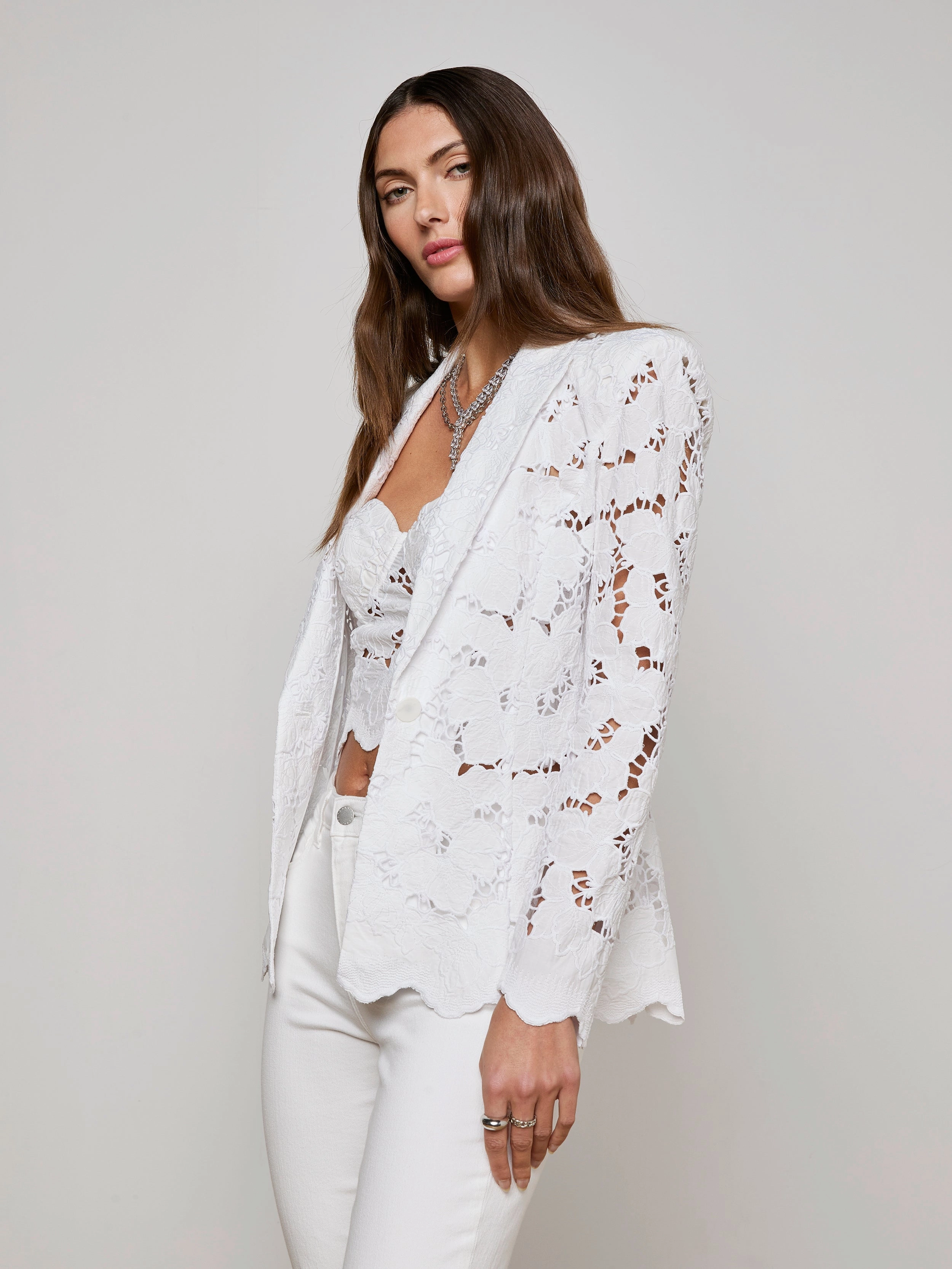 Clementine Lace Blazer White Double Stitched Seams Empower