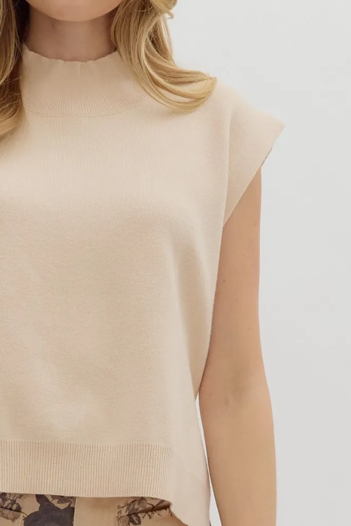 Cleo Sleeveless Mock Neck Sweater in Oatmeal Winter Wardrobe Reflective Trims