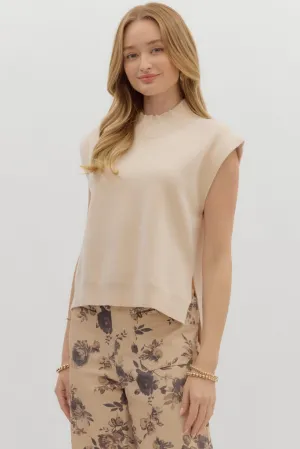 AllPurposeWear Natural Fiber Blend Cleo Sleeveless Mock Neck Sweater in Oatmeal