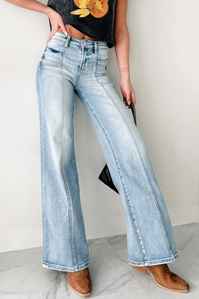 Cleopatra High Rise Wide Leg Risen Jeans (Medium) EcoFriendly Manufacturing YarnDyed Stripes