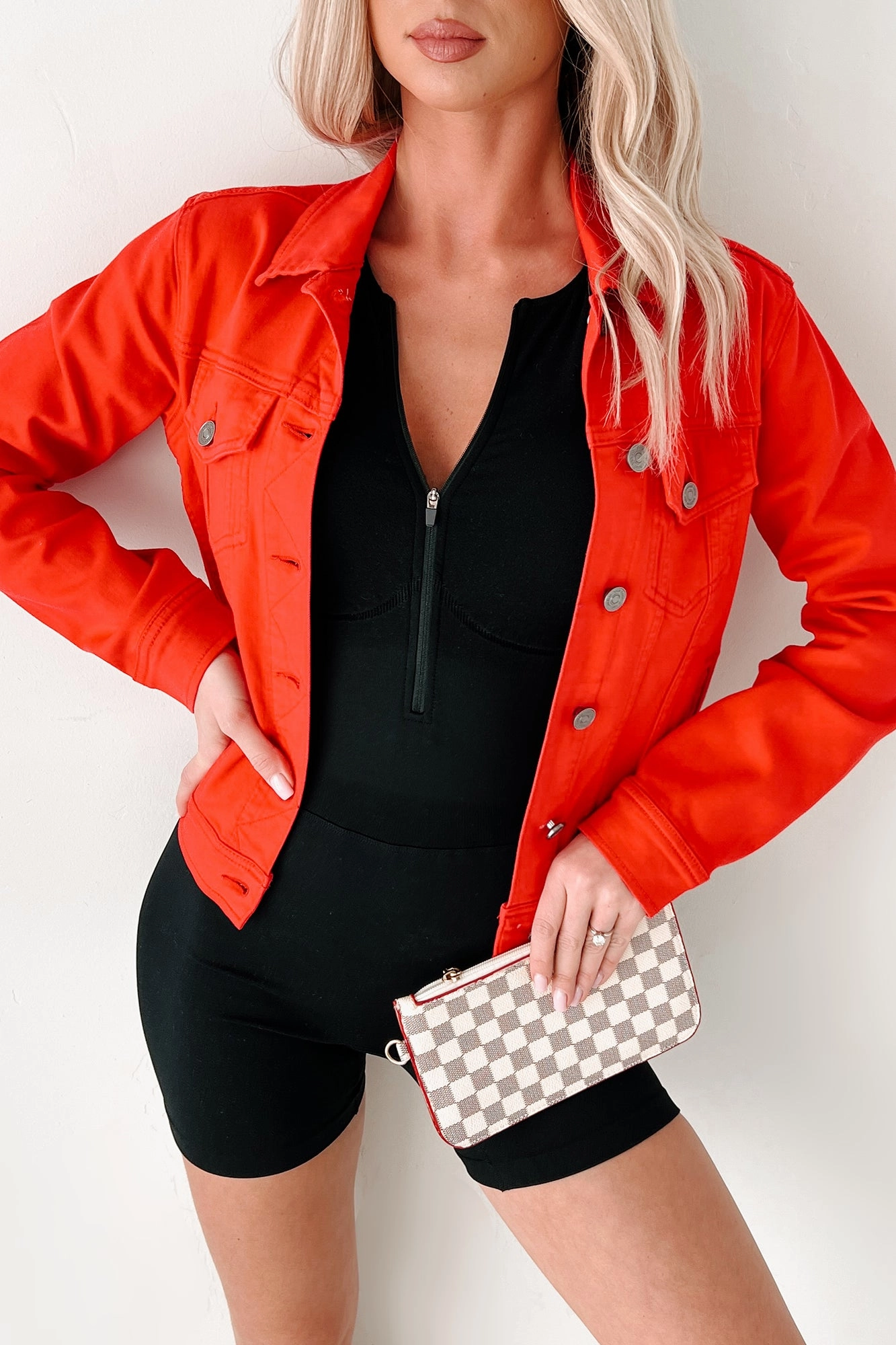 Climbing The Ladder Kancan Denim Jacket (Red) suitable for stage shows