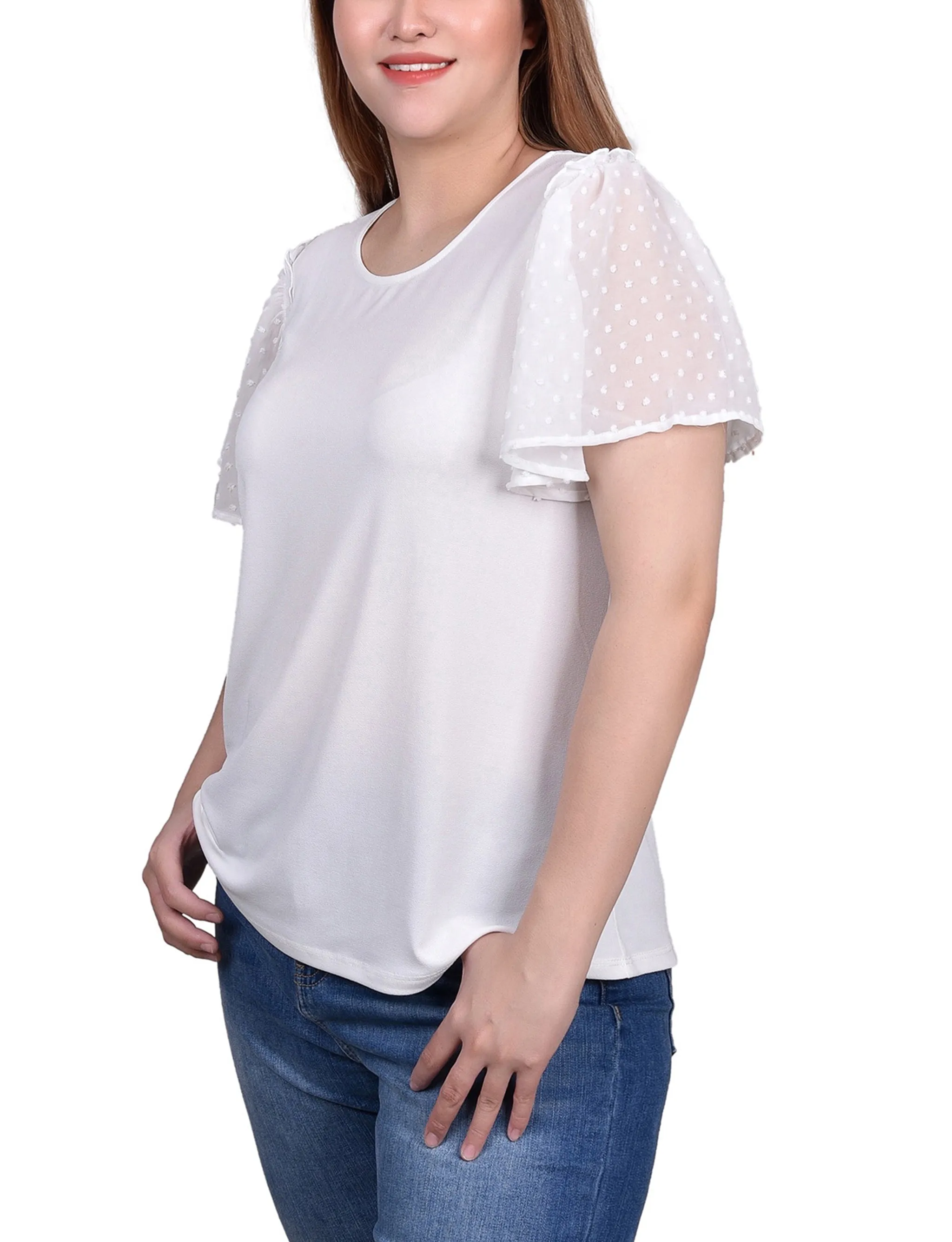 Printed top Clip Dot Flutter Sleeve Top
