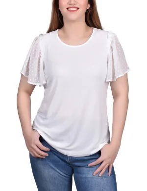 ButtonDownCollar Clip Dot Flutter Sleeve Top