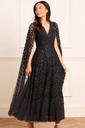 Bow Glow Casual Style Wear Clover Cape Sleeve Ankle Gown