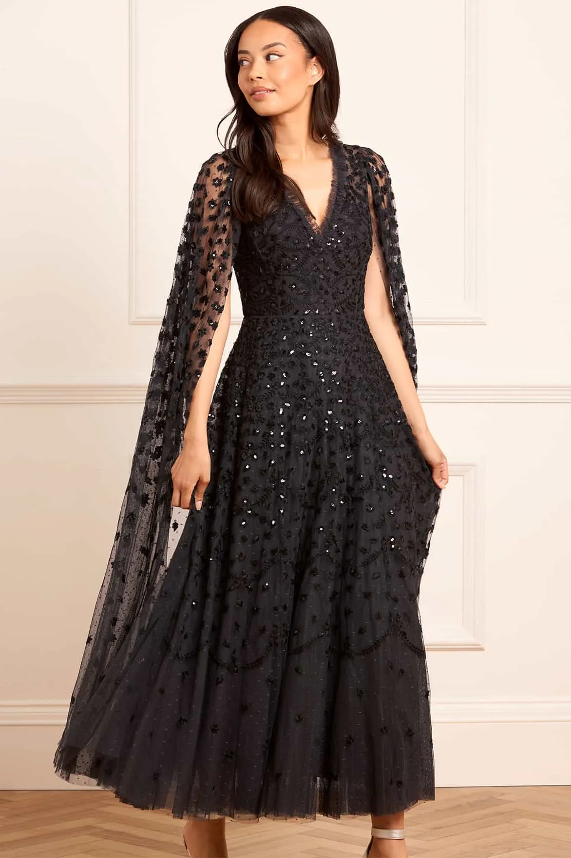 Bow Glow Casual Style Wear Clover Cape Sleeve Ankle Gown
