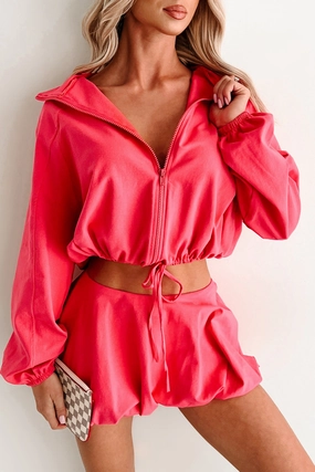 Prize Relax, Recharge, Repeat Two-Piece Puff Skirt Set (Coral)