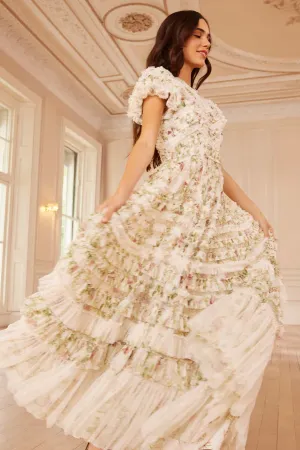 Elegant Waist Festival-Ready Colette's La Vie En Rose Round Neck Short Sleeve Gown