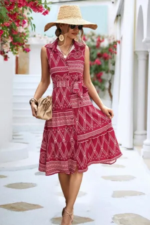 COLLARED PATTERN PRINTING WOMEN DRESS Bright-Hue Reversible-Style
