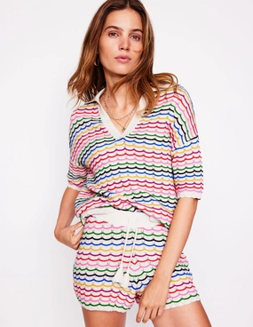 Collared Henley Jumper-Multi, Rainbow Casual Draping No-Fuss Look