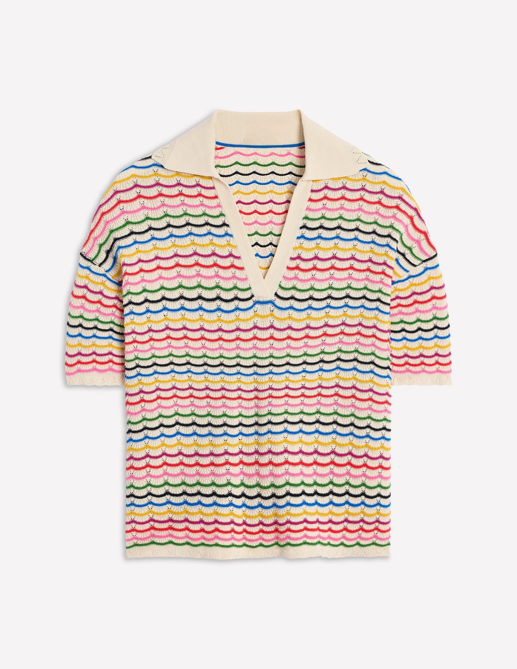 Comfortable Wear Collared Henley Jumper-Multi, Rainbow